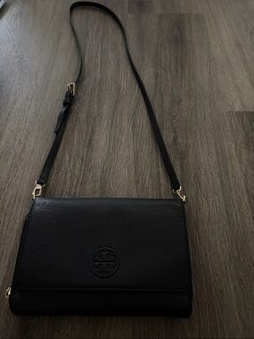 Tory Burch Black Pebble Leather Crossbody with Gold Hardware